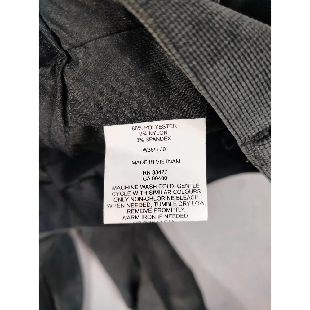 Alan Flusser Pants Mens 36x30 Gray Microfiber Stretch Dress Check Slacks Classic